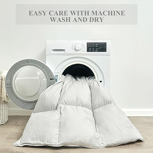 Miniatura 8 de KUSNUG Edredón de plumas de ganso tamaño King, relleno de edredón esponjoso gris para todas las estaciones, funda de edredón 100% algodón egipcio,