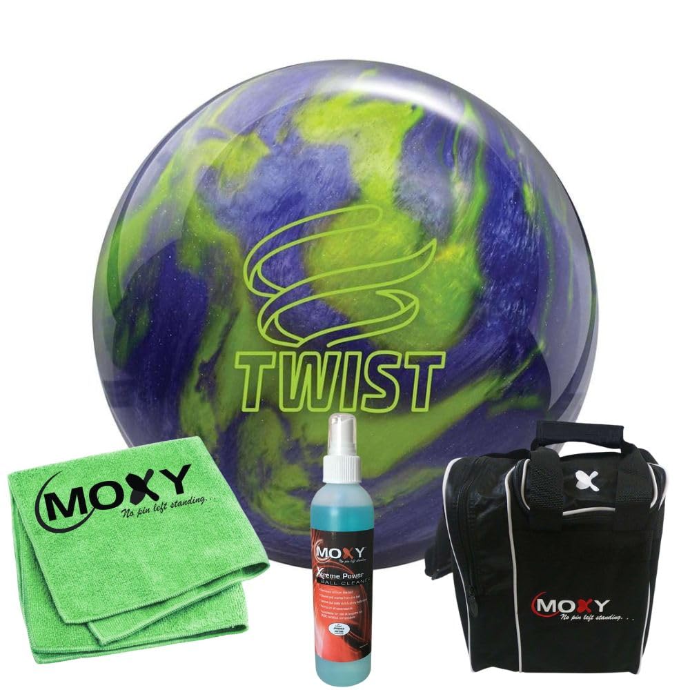 Bowlerstore Products Brunswick Twist Lavender/Lime Bowling Ball | Moxy Strike Black Bowling Bag | Moxy Green Micro Fiber Towel | Moxy Xtreme Power Cleaner Package 15lbs
