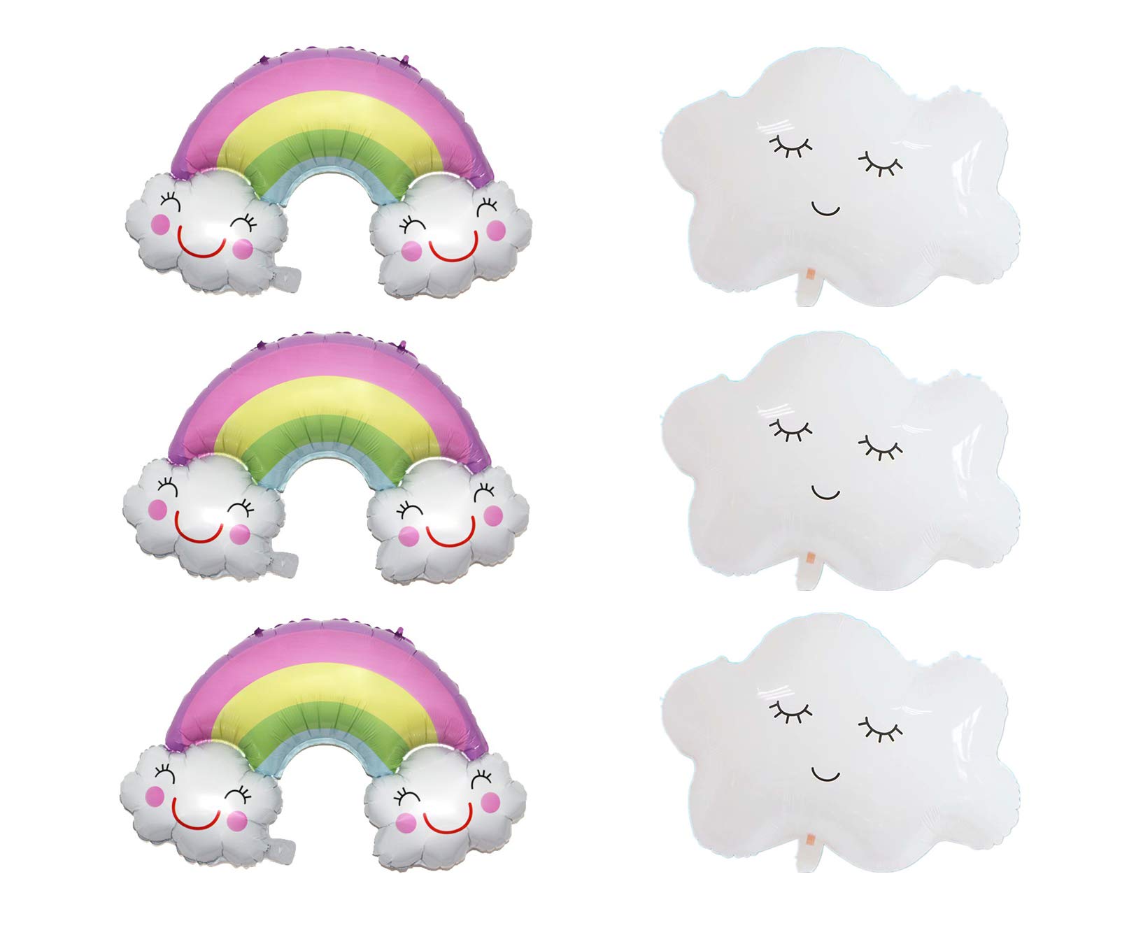 JoeYoo 6 Pack Big Size Rainbow and white cloud Balloons for Birthday Party Baby Shower Bridal Shower Bachelorette Party Decoration