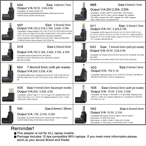 Slim Universal Laptop Charger Replacement AC Adapter 70W with Multi Connectors for HP BM Lenovo Thinkpad Dell Sony Fujitsu Acer Delta Gateway Toshiba Liteon Samsung Notebooks Ultrabook and More Black