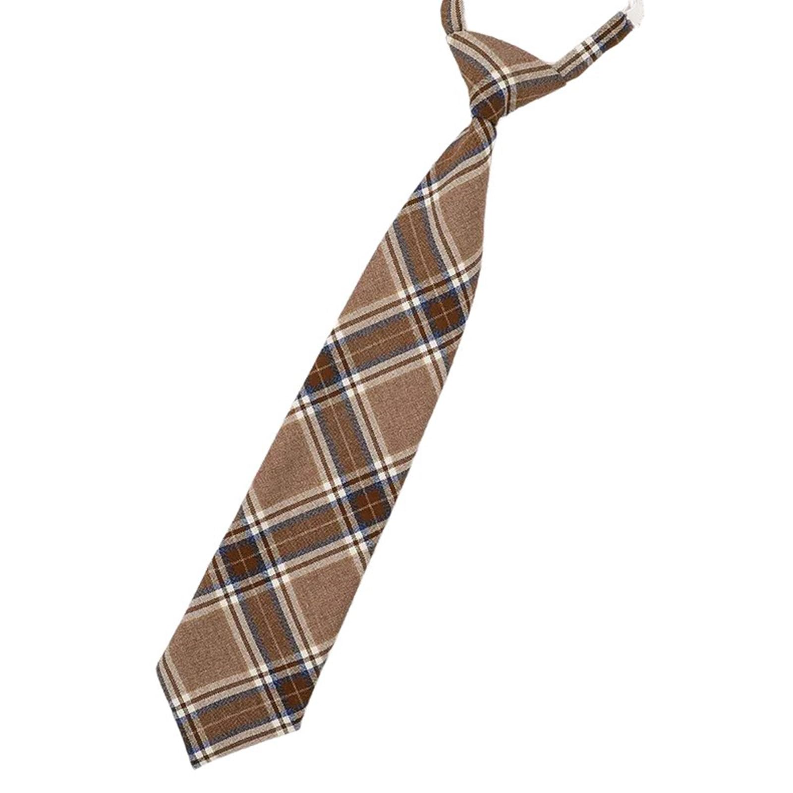 Maxtonser Vintage Brown Checkered Pre-Tied Neck Tie Korean Japanese College Bowtie School Uniform Necktie Cravat Tie