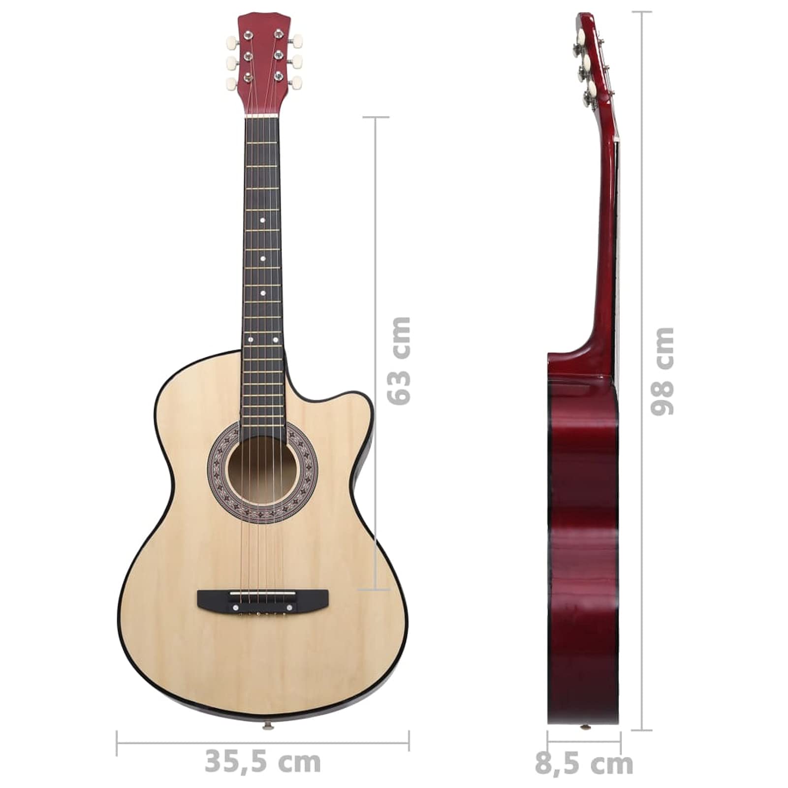 Lindenholz Western Akustik Cutaway Gitarre mit 6 Saiten Westerngitarre Akustikgitarre Konzertgitarre Saiteninstrument Musikinstrument 38"
