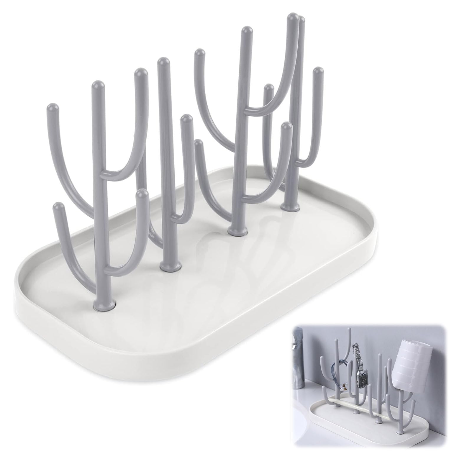 Scolapiatti per biberon, supporto con piastra rimovibile, multifunzionale per biberon, ciuccio, bicchieri, accessori per biberon (grigio)