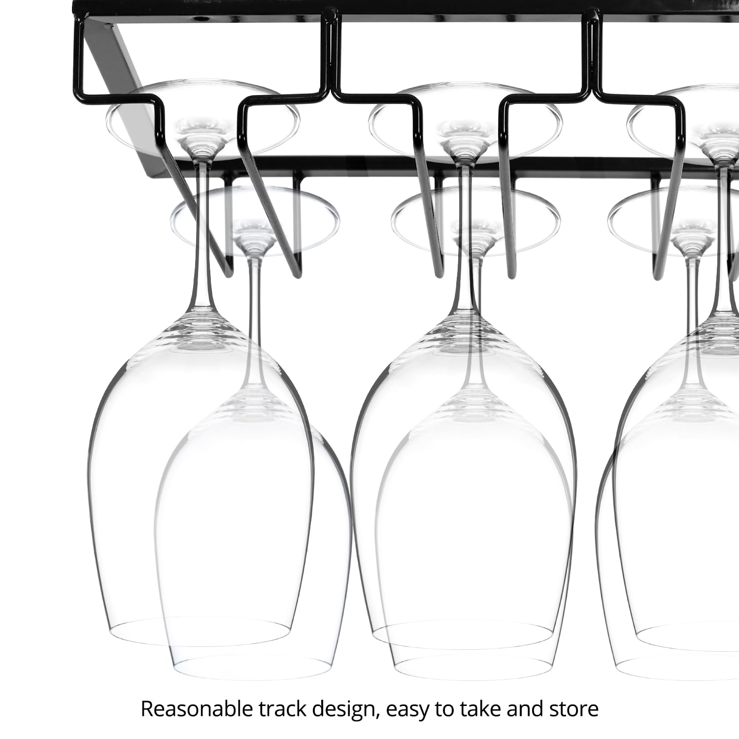 Portabicchieri Da Vino Sospeso QWORK - Set 4 Pezzi In Metallo, Nero, 30 Cm, Per Bar E Cucina - Foto 5