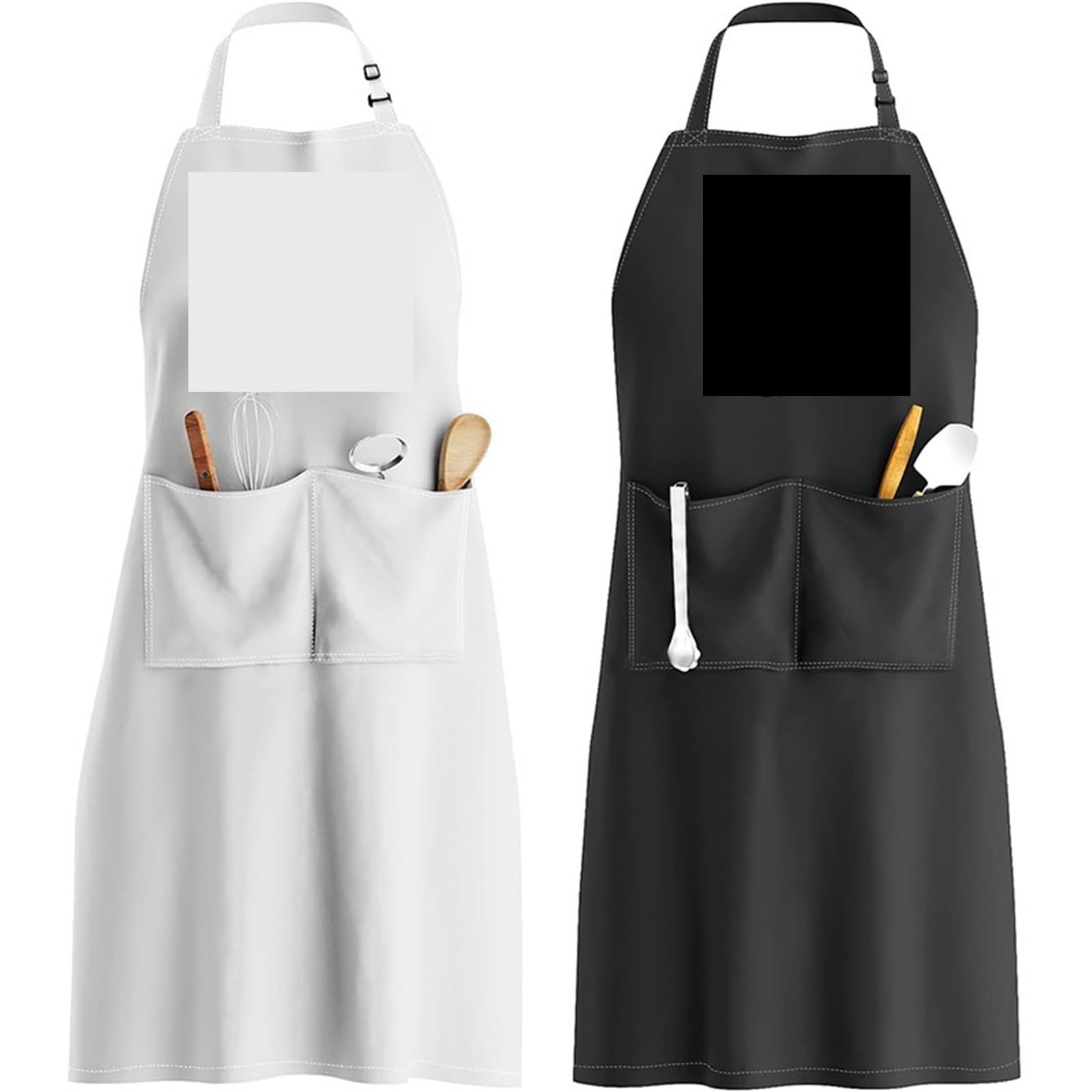 2 piezas delantal ajustable con cuello de poliéster para Cocinar