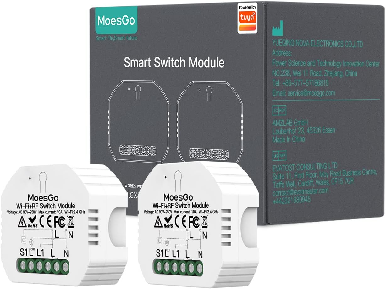 WIFI Smart Light Switch Module for Smart Living Tuya App Alexa Google Home 2GANG Set of 2
