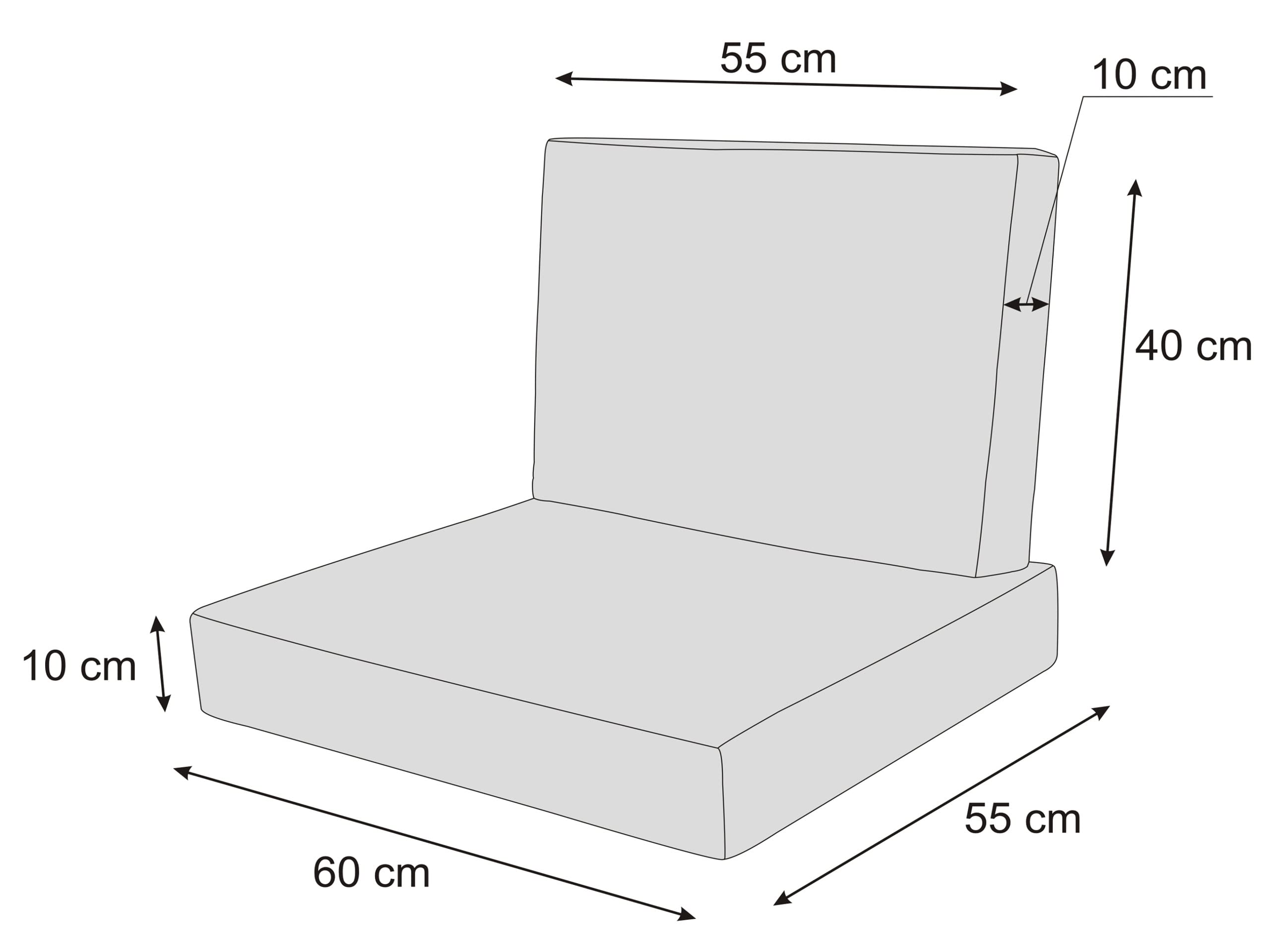 PillowPrim Kissen Set für Rattan/Korbsessel, Rückenlehne Sitz, Sitzkissen Outdoor Sitzpolster Gartenstuhl, Sitzauflage Rattan-Stuhl, 60x55x40 cm - Grau
