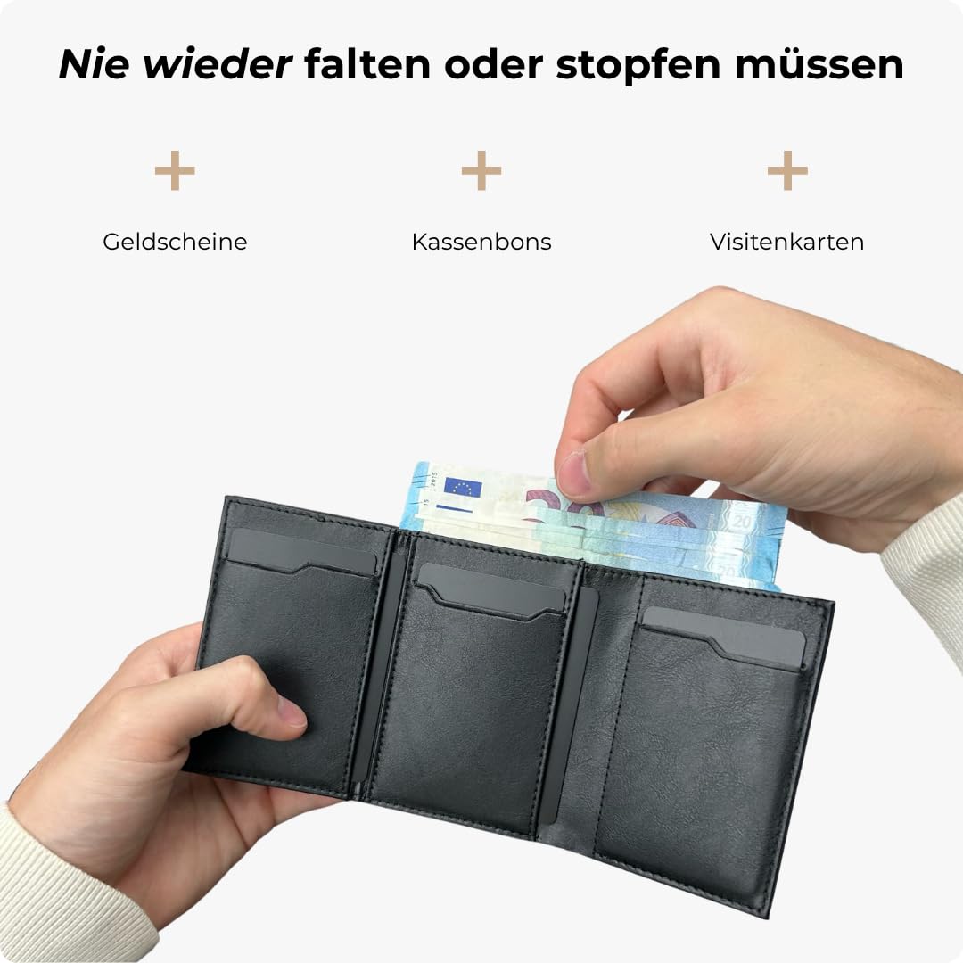 Premium Smart Wallet mit Münzfach - Geldbörse mit RFID Schutz für 12 Karten - Slim Wallet Herren und Damen - Kartenetui - Kleine Portemonnaie - Expedition Schwarz