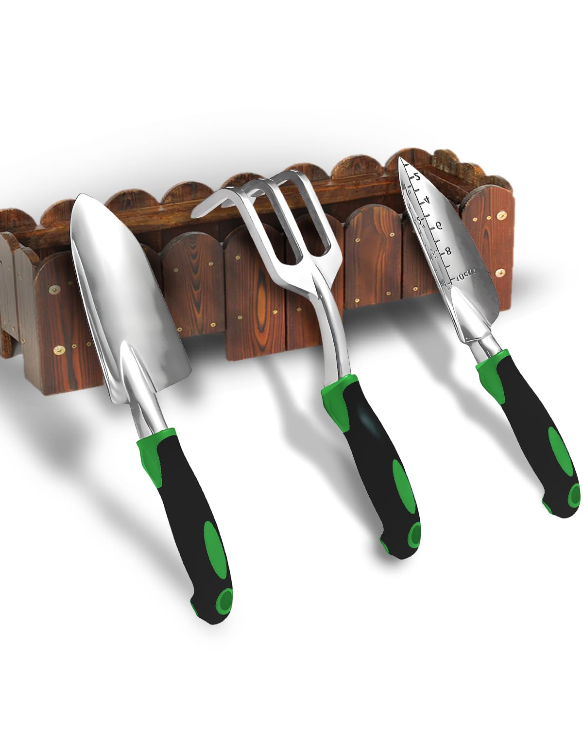 Juego de 3 herramientas de jardín, juego de herramientas de jardín de aluminio fundido resistente con paleta de mano, paleta de trasplante, rastrillo cultivador, mango ergonómico antideslizante de