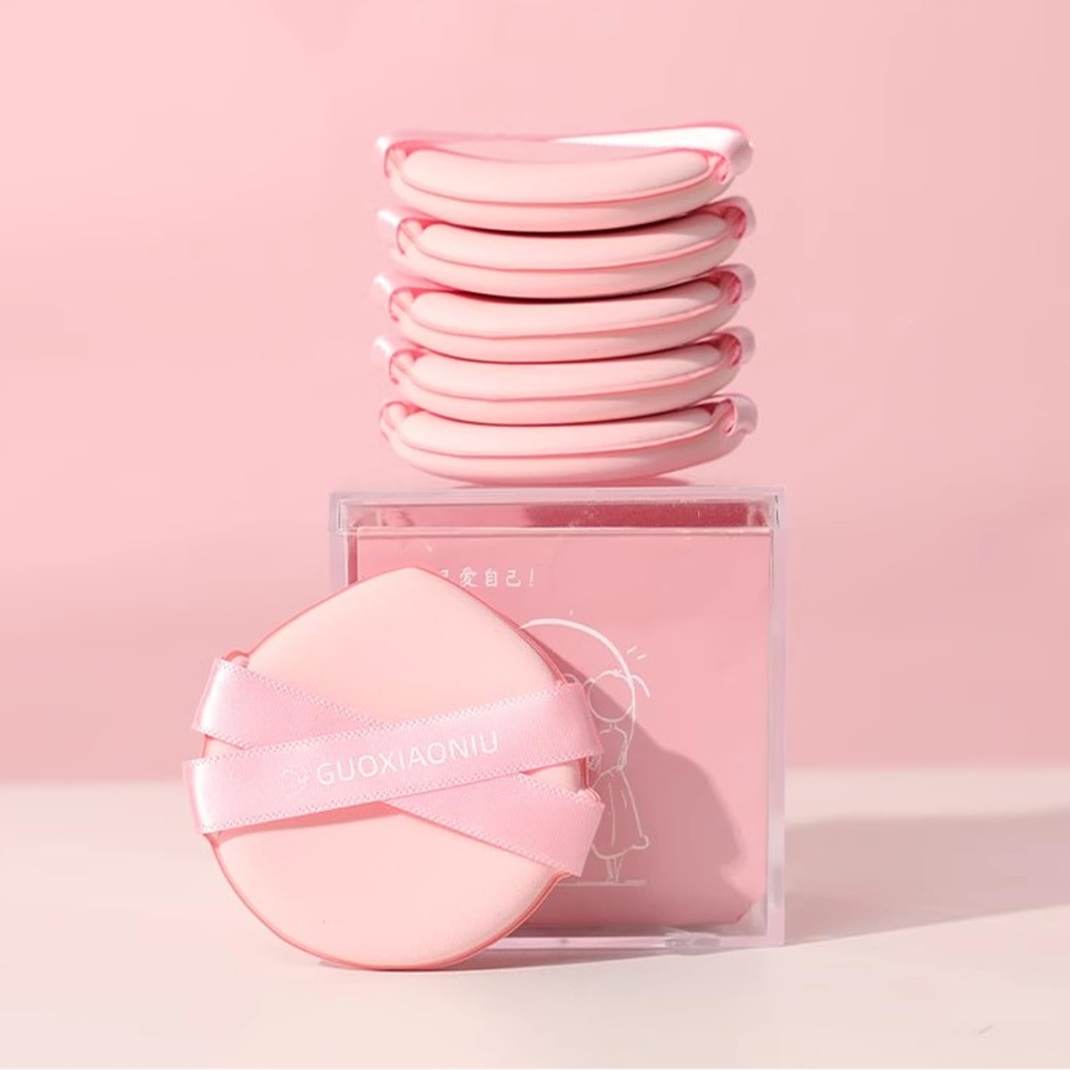 5Pcs Makeup Sponge Soft Triangle Makeup Puffs Reversible Use, Beauty Blending Sponge with Storage Box, Cushion Puff for Liquid, Cream, Foundation, Primer and Concealer (Pink)