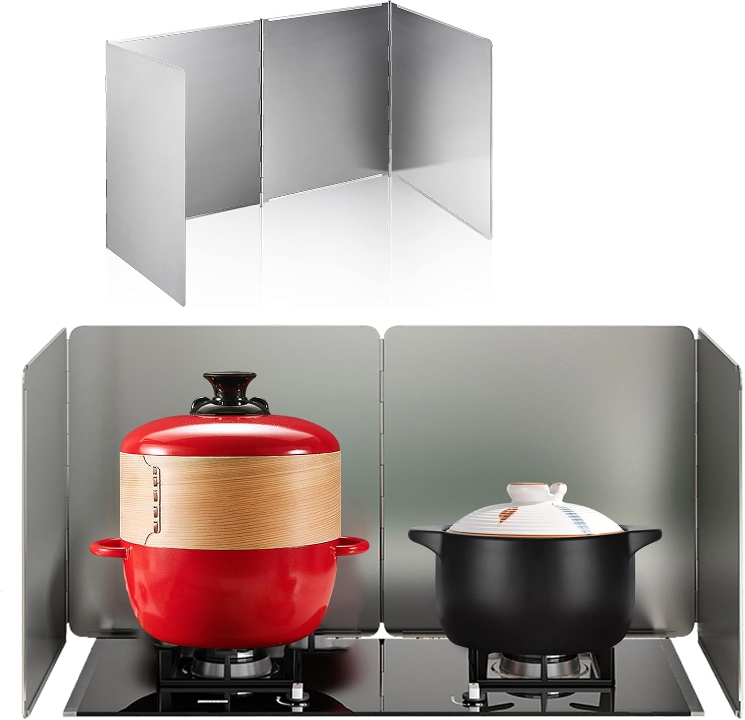 cooking stove oil splash guard, Stove Splatter Guard Foldable Stainless Steel 4-Sided Silver Multiple Sizes(45x45x90cm)