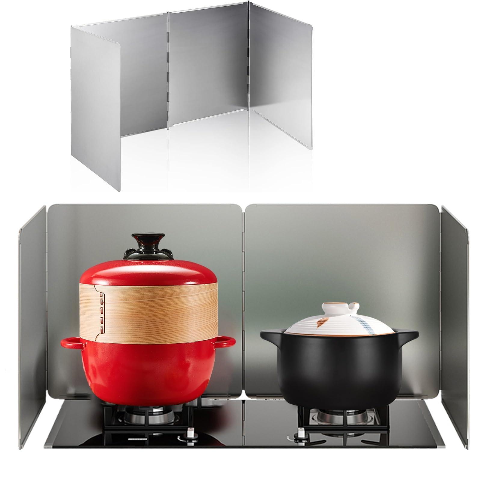 AFQBOEQXY Splatter Guard Splash Back, Stove Splatter Guard Foldable Stainless Steel 4 Sided Oil Splash Silver Multiple Sizes(45x45x90cm)