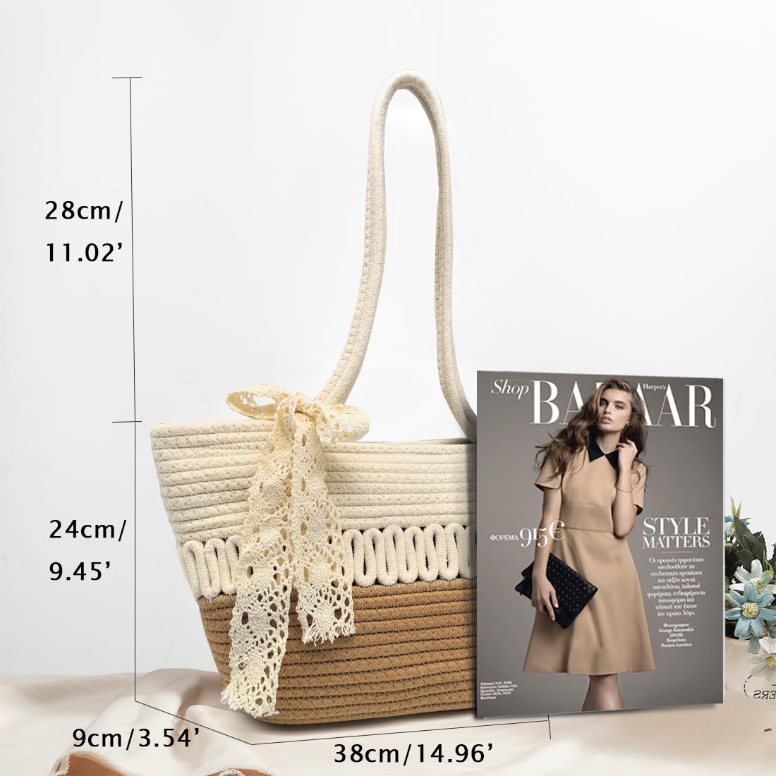 Pahajim Sac Cabas Femme Sac Fourre Tout Sacs a Main Crochet en Corde de Coton Chic Sacs Panier avec Fermeture Éclair pour Voyage Vacances