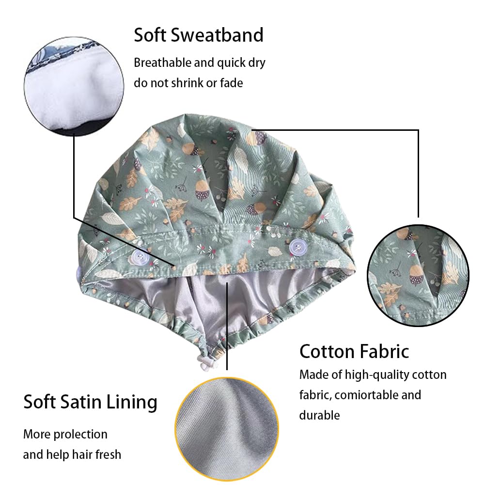 6PCS Verstellbar Op Hauben Damen, Op Haube Stoff mit Satinfutter, Satin Haarhaube mit Knopf, Arbeitskappe Mit Schweißbandkapuzen, Staubhauben Kappe, Kochmütze, Unisex Baumwolldruck Chirurgische