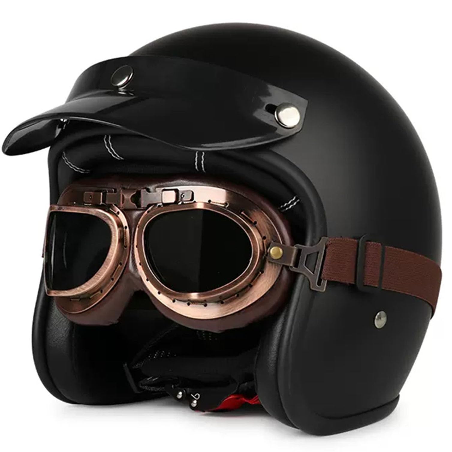 Casque moto jet vintage aux finitions soignées avec lunettes