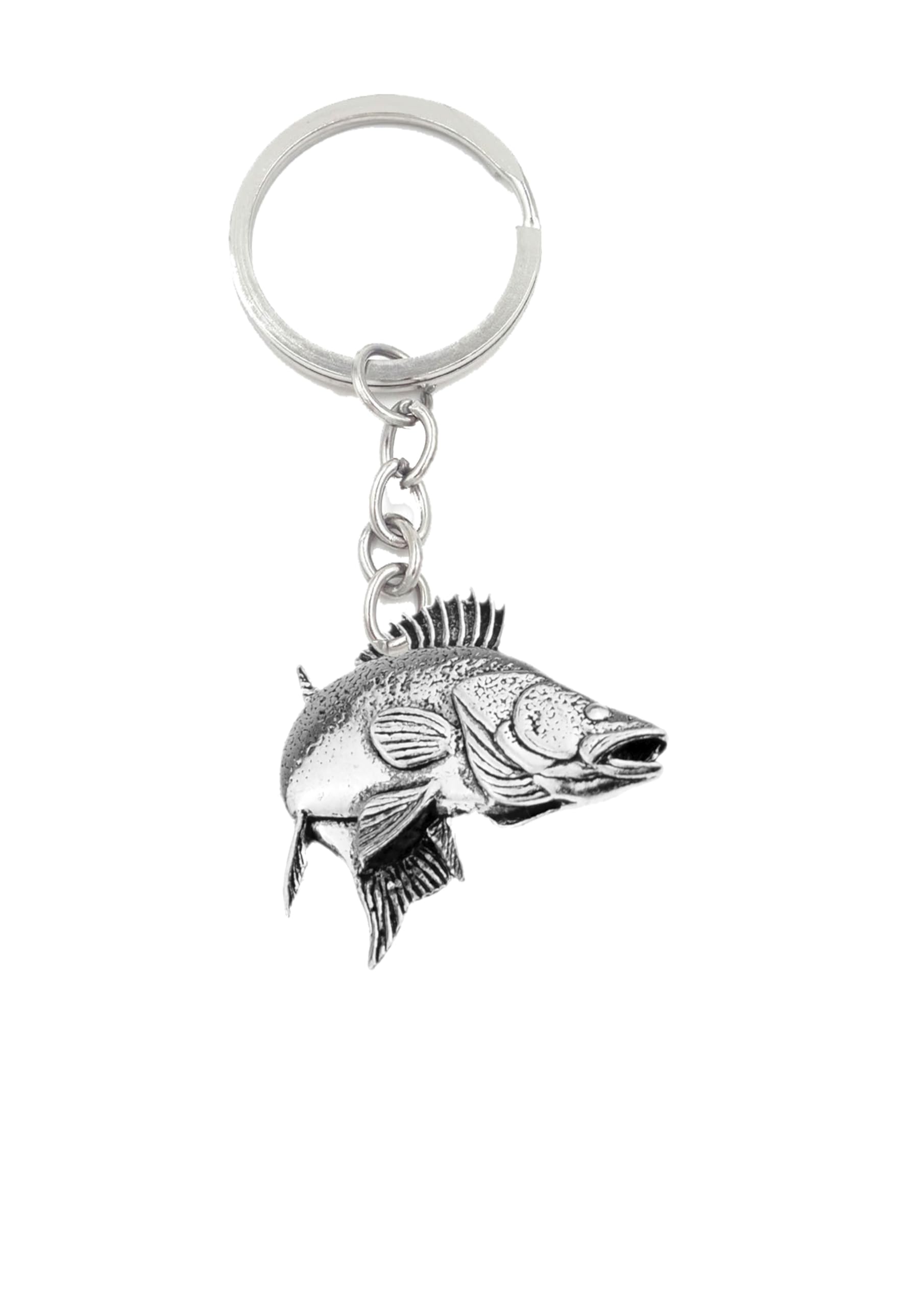 F24 Zander / Walleye made of fine English Pewter on a split ring key-ring Handmade with prideindetails gift packed handmade in sheffield