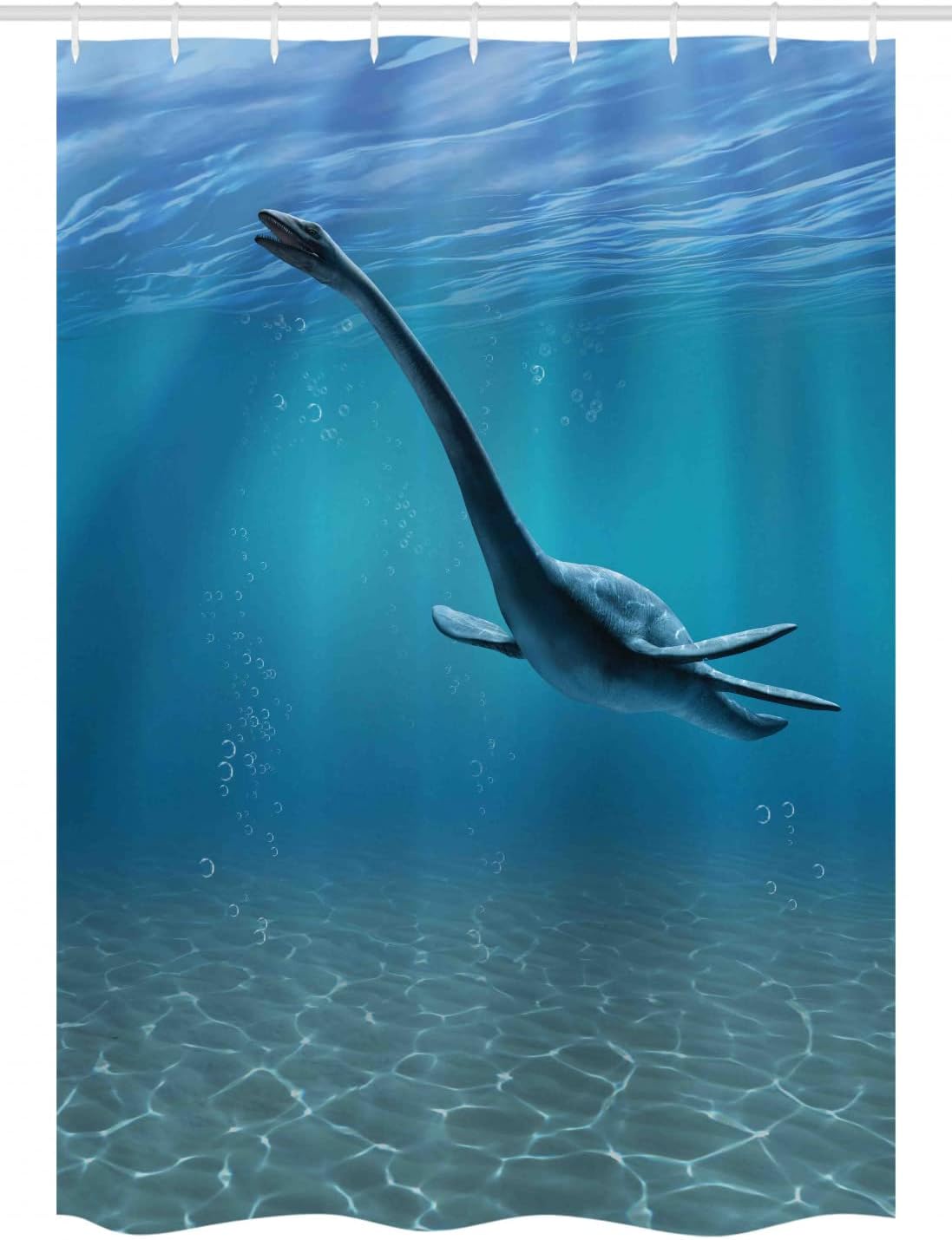 Ambesonne Jurassic Stall Shower Curtain, Aquatic Dinosaur The Elasmosaurus Lived During The Cretaceous Period Print, Fabric Bathroom Decor Set with Hooks, 54" W x 78" L, Blue