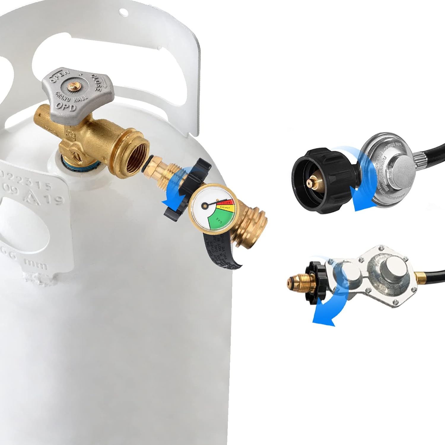GasSaf Universal Propane Tank Adapter Disposable Bottle Fitting POL Converts to QCC1/Type1 Wrench to Hand Tighten