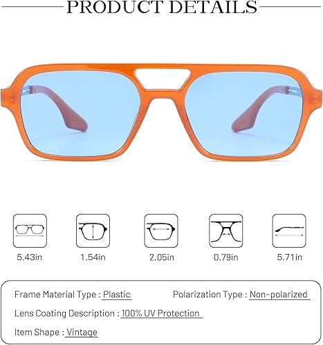 Miniatura 3 de COASION Lentes de sol planos estilo aviador vintage de los años 70 para mujeres y hombres, diseño cuadrado de metal con protección UV400