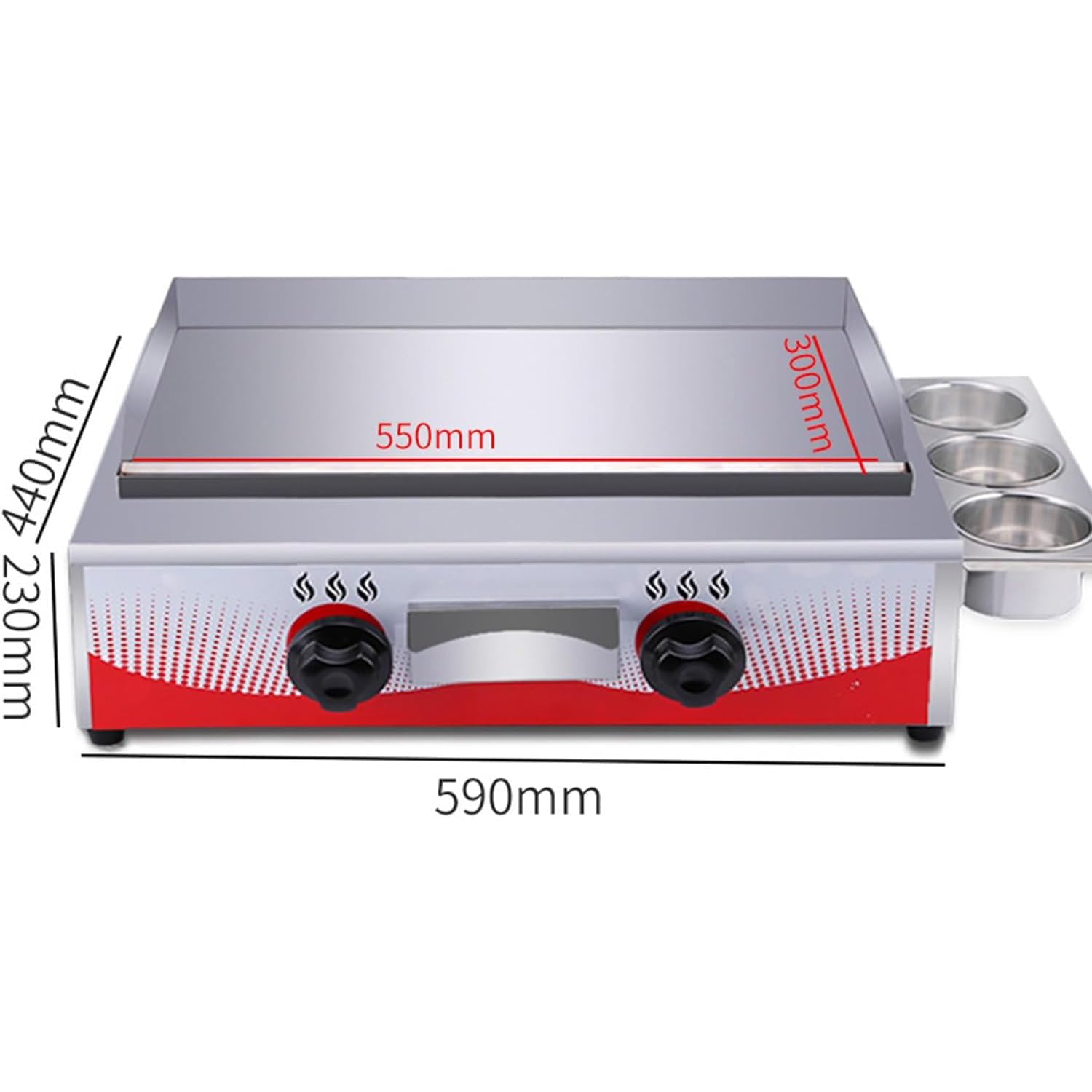 Plancha de Gas Profesional Doble - Encimera de Acero Inoxidable, Placa Plan para Parrilla y Filetes - Calentamiento Rápido