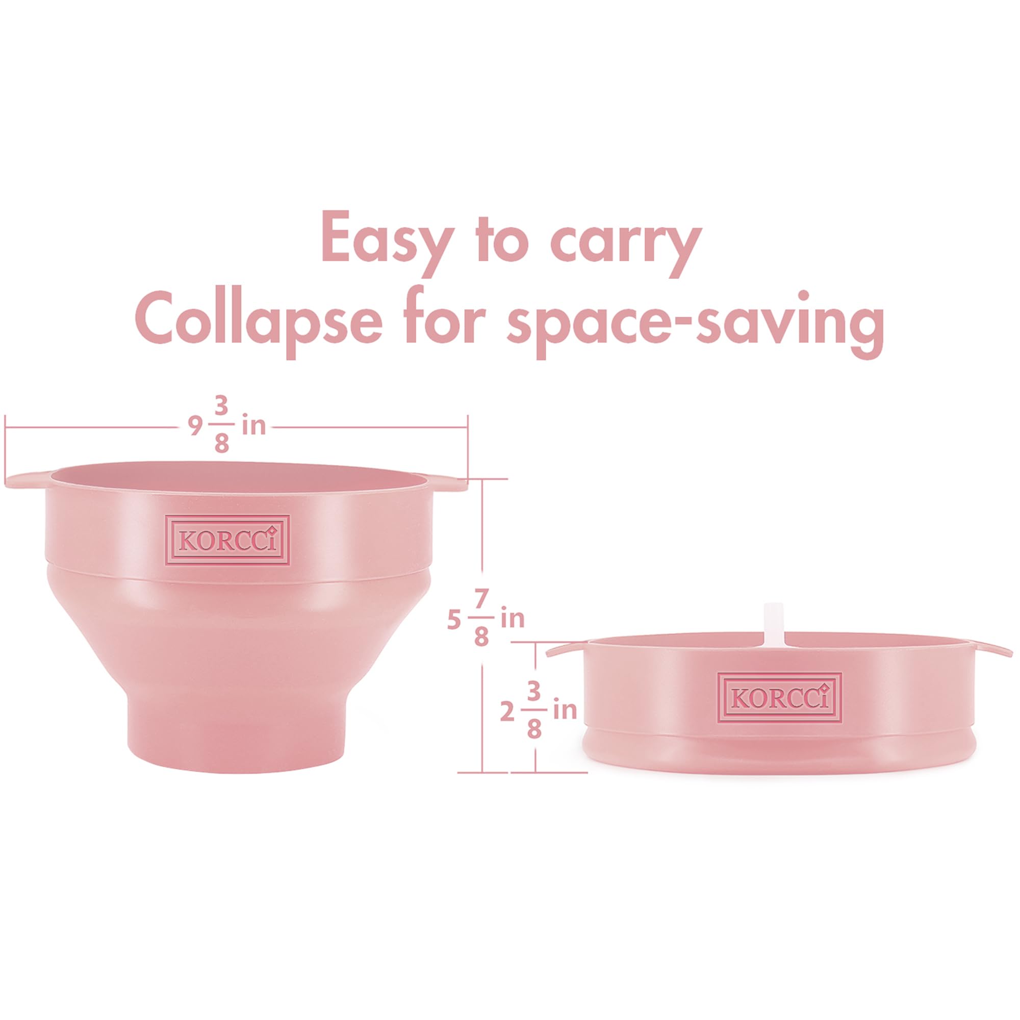 The Original Korcci - Palomitas de maíz de silicona para microondas, sin BPA, cuenco plegable para hacer palomitas de maíz para microondas, apto para lavavajillas (rosa)