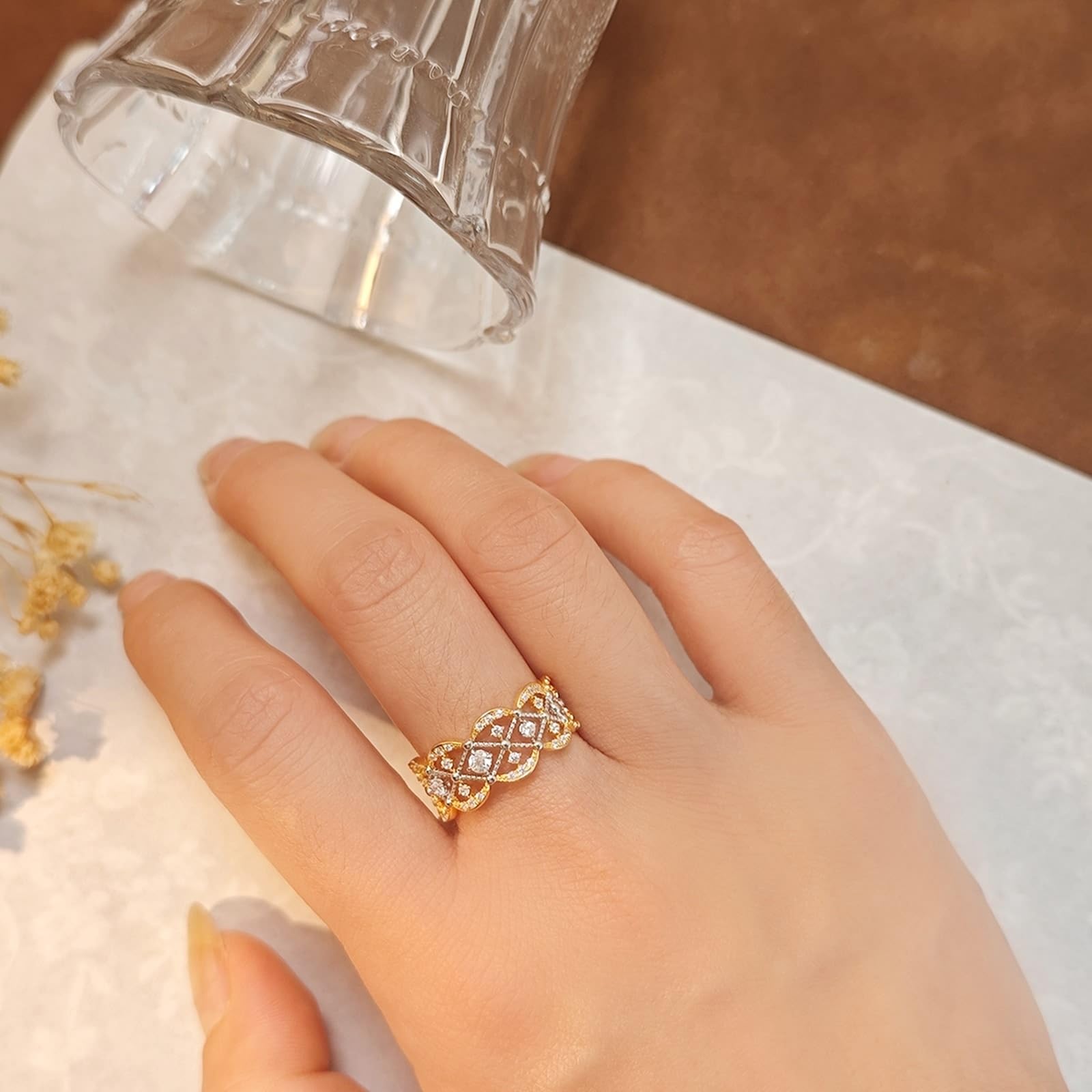 Anillo de compromiso bicolor Au 375/585/750 con moissanita, bicolor forma retro