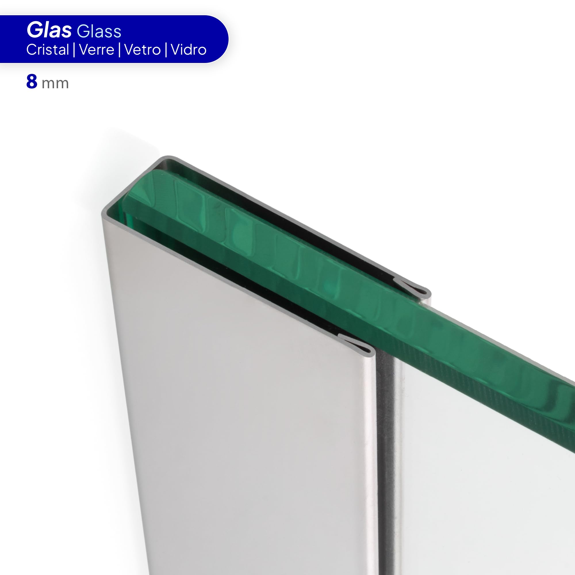 Profilo da parete per paratia in acciaio inox 304, vetro 8 mm, con foratura, mirror 8k, 200 cm - Moments of Glass