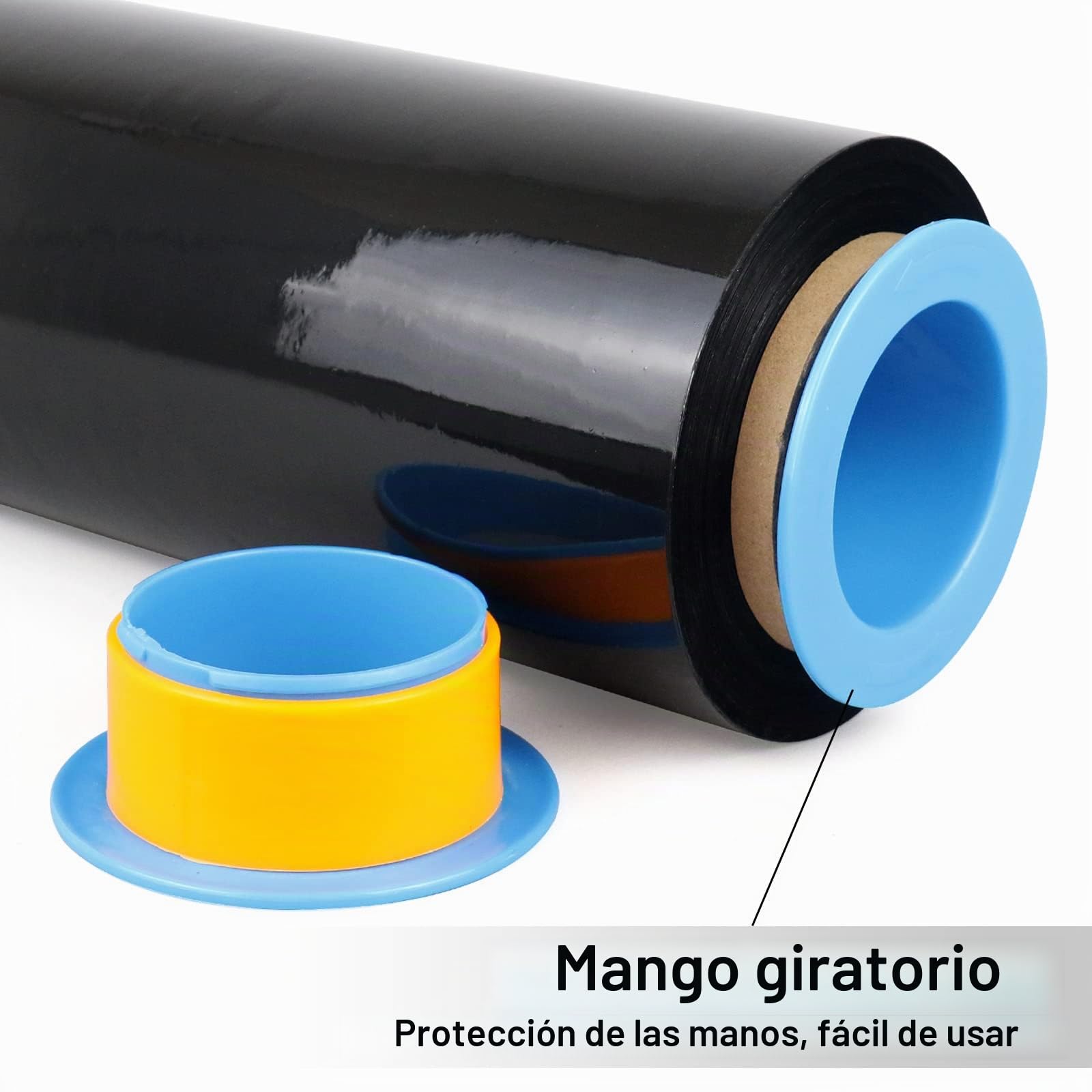 Paquete de 3 Film estirable negro, film de embalaje, film transparente 250m x 400 mm con asa de plástico, para embalaje y mudanzas, BOMEI PACK