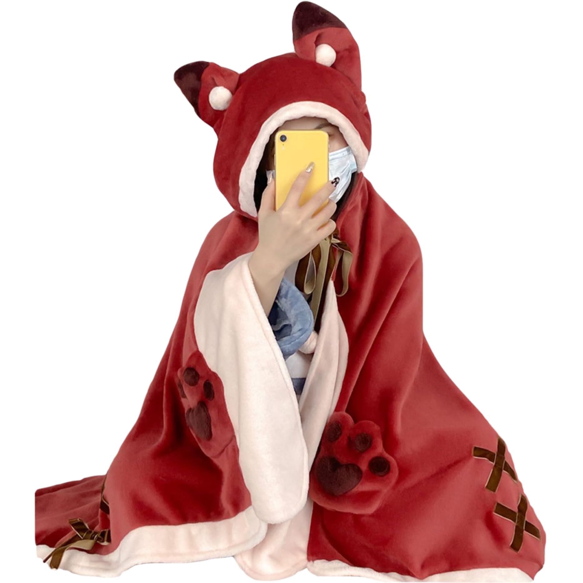 Comebachome Girls Fox Blanket Hoodie, Cute Plush Wearable Blanket With Hood, Winter Warm Coral Fleece Blankets Poncho For Women