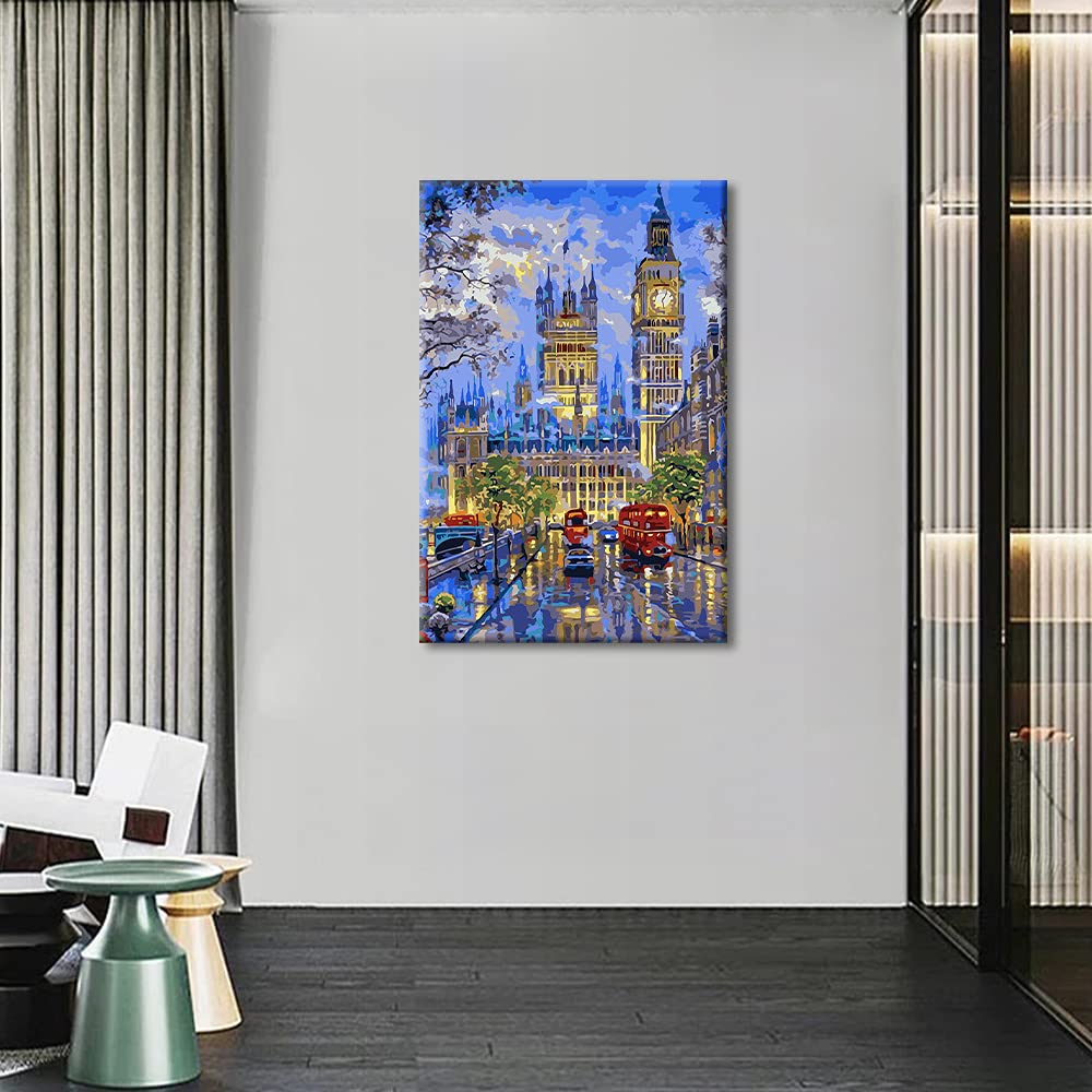 TISHIRON Canvas Wall Art Modern Home Art London City Big Den Red Bus View Artwork Wall Art for Living Room Office Decor Framed Ready to Hang 12"x8" — view 5