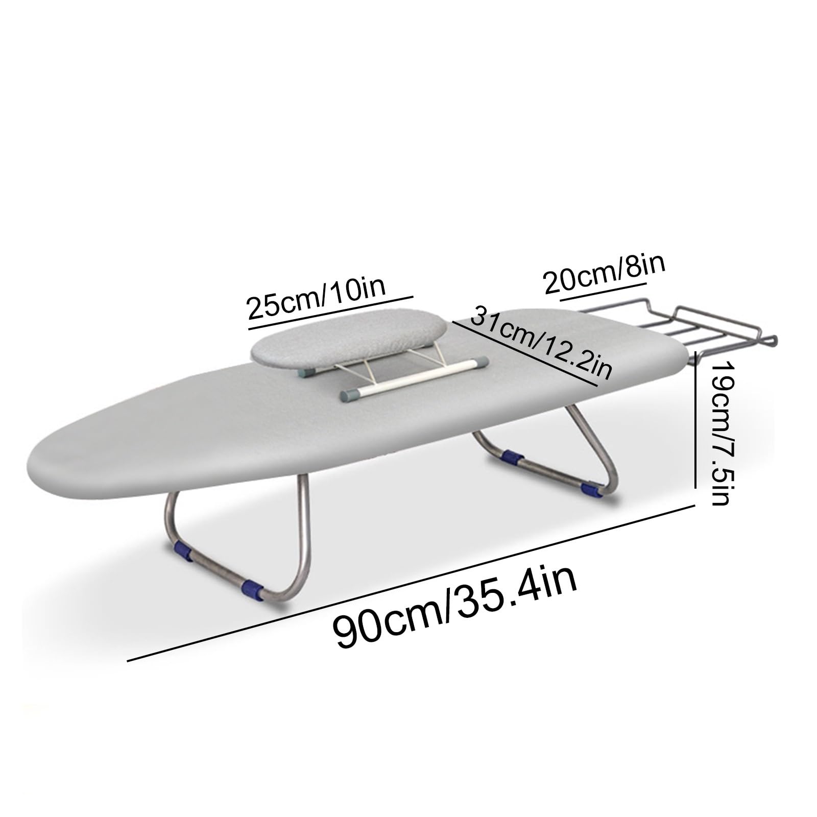 Tabla de Planchar Sobremesa con Soporte para Plancha y Soporte para Mangas, Mesa Planchar Plegable para Espacios Pequeños, 90x19x31 cm, Gris
