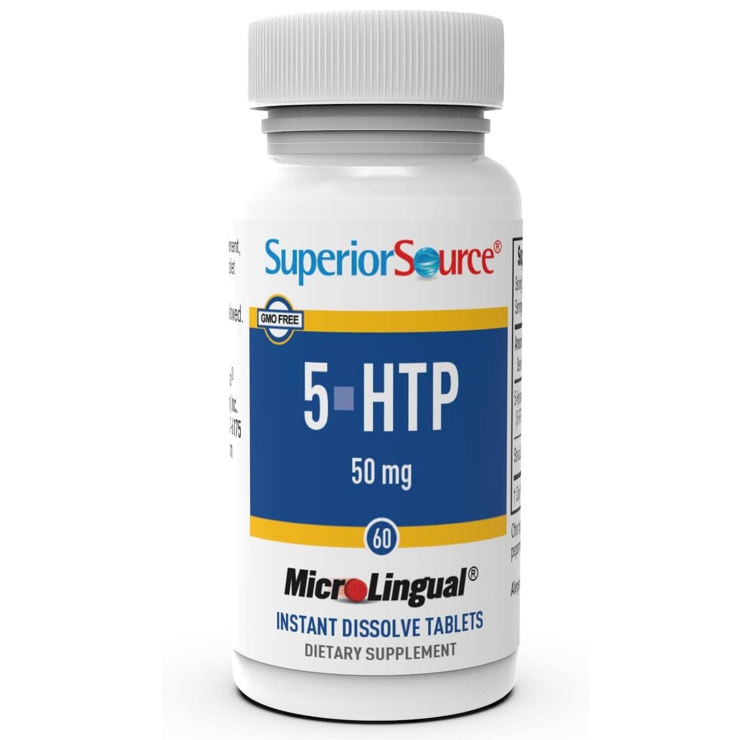 Superior Source 5-HTP 50 mg - Natural Supplement Aids Restful Sleep & Neurotransmitter Functions - Brain Health & Function Support - 5-Hydroxytryptophan Supplement - 60 Instant Dissolve Tablets