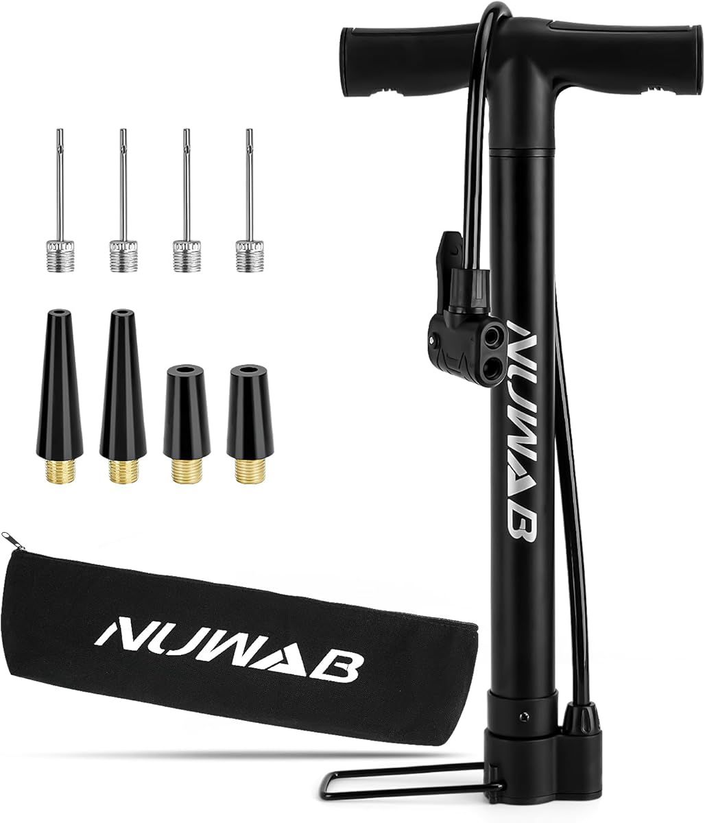 NUWAB Bike Floor Pump, Cycling Floor Pump with Presta & Schrader Valves, Portable Multi-Purpose Bicycle Pump, Foot Bike Pump fit for all Bike and Balls, Swimming Rings