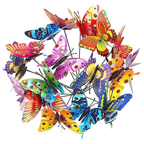 DERAYEE 24 Pieces Garden Butterflies Stakes Double-deck Butterflies Ornaments for Yard Patio Party Halloween Christmas Decorations Cover