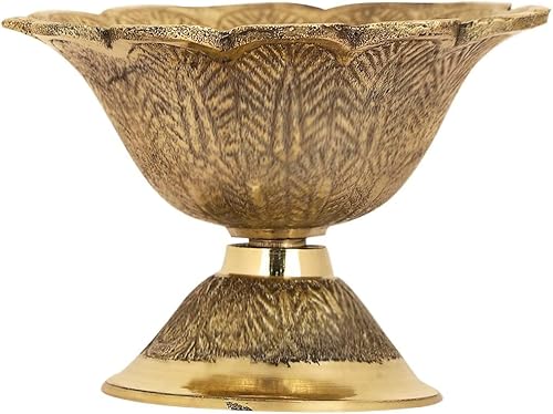 Miniatura 3 de SATVIK - 1 pieza de latón en forma de flor Diya diseño grabado Devdas Metal Akhand Dia Festival Diwali Puja Pooja Mandir Home Temple Oil Lamp con
