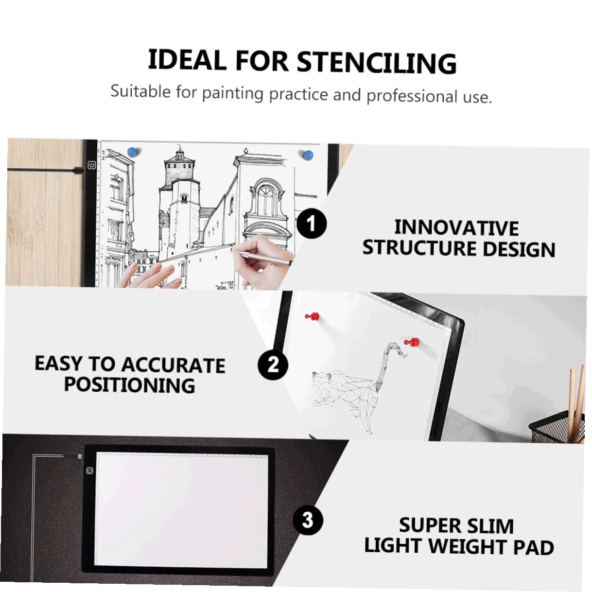 NIYANGLE Table Lumineuse A4 en Acrylique Blanc Câble USB et Aimants, Planche à Dessin Magnétique Légère pour Croquis et Pratique de Peinture