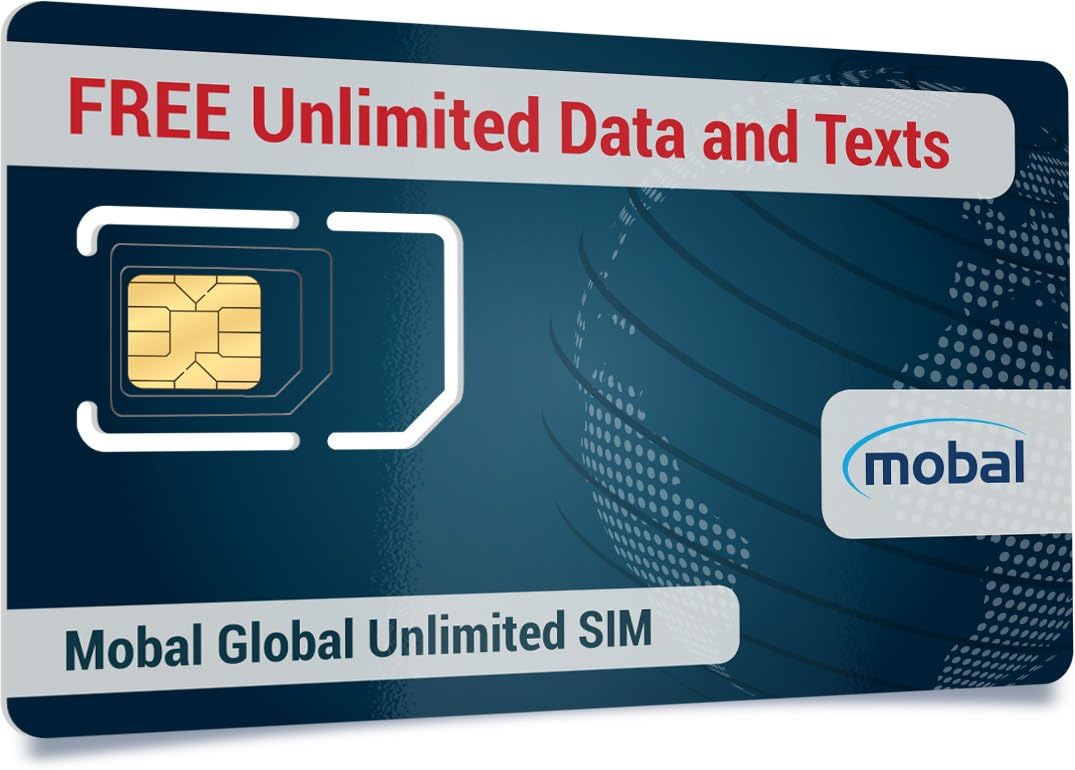 Global Unlimited SIM by Mobal. Unlimited Roaming Data and Unlimited Texts. Excellent Coverage Including All of Europe. International SIM Card with Great Calling Rates. One Month, only $59!!