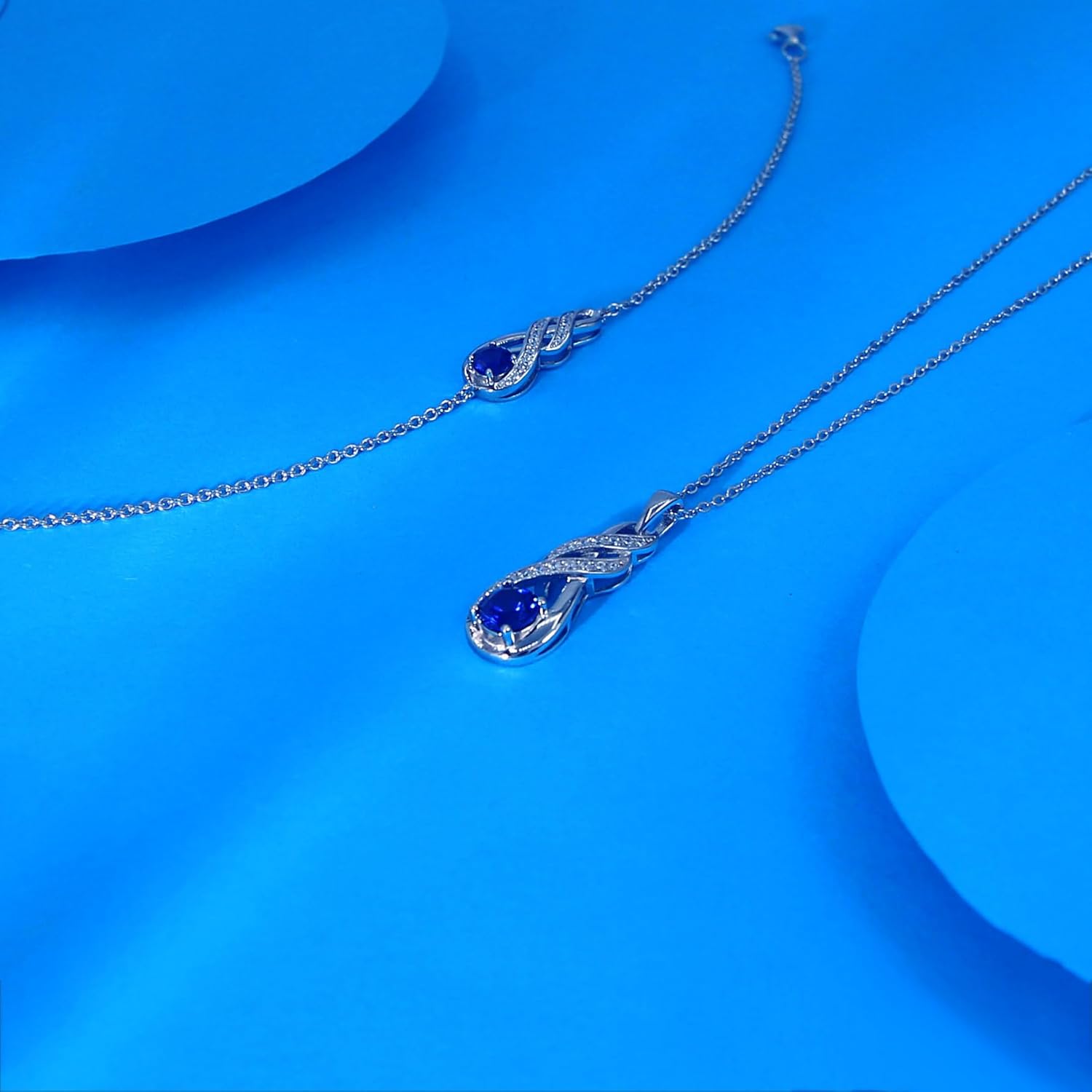 Birthstone Necklaces for Women 925 Sterling Silver Infinity Pendant Created Gemstone Jewelry for Her, 16"+2" - Image 4