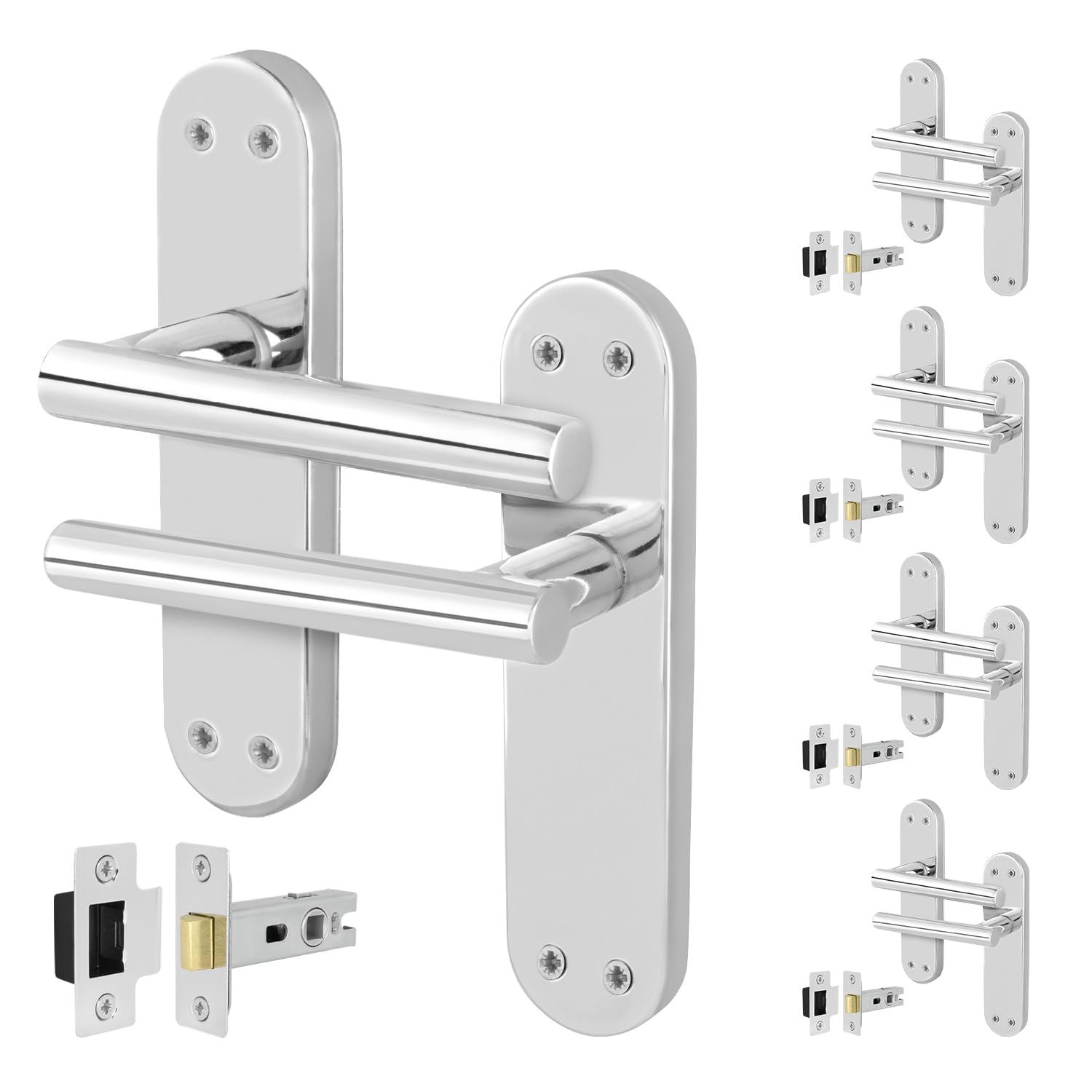 EAI Polished Chrome Door Handles with Latch 64mm, 5 Pack - Oliena