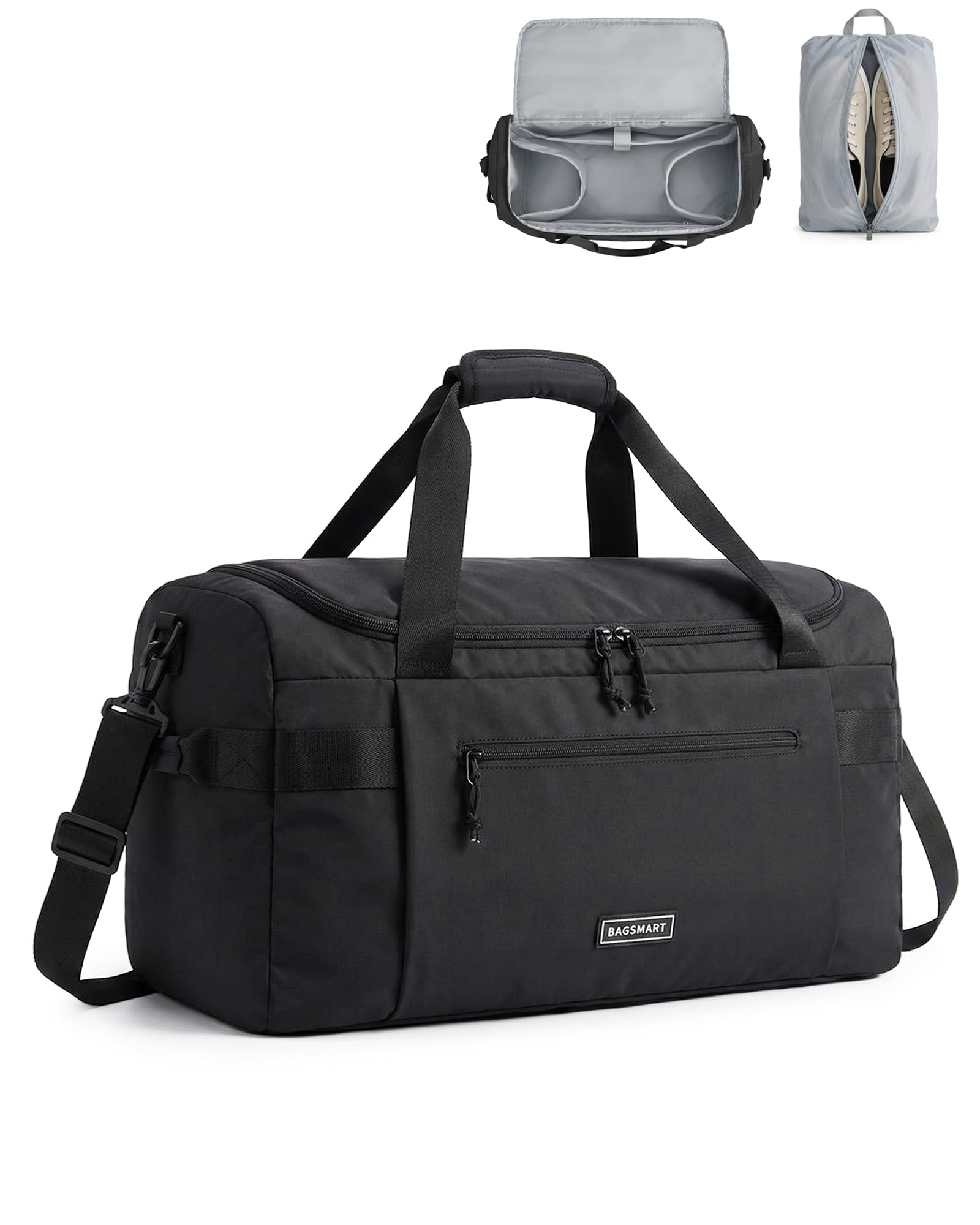 BAGSMART Travel Duffel Bags for Women, 32L Gym Duffle Bag with Laptop Compartment, Carry On Weekender Overnight Bag, Shoe Bag, PVC Wet Pocket, Black