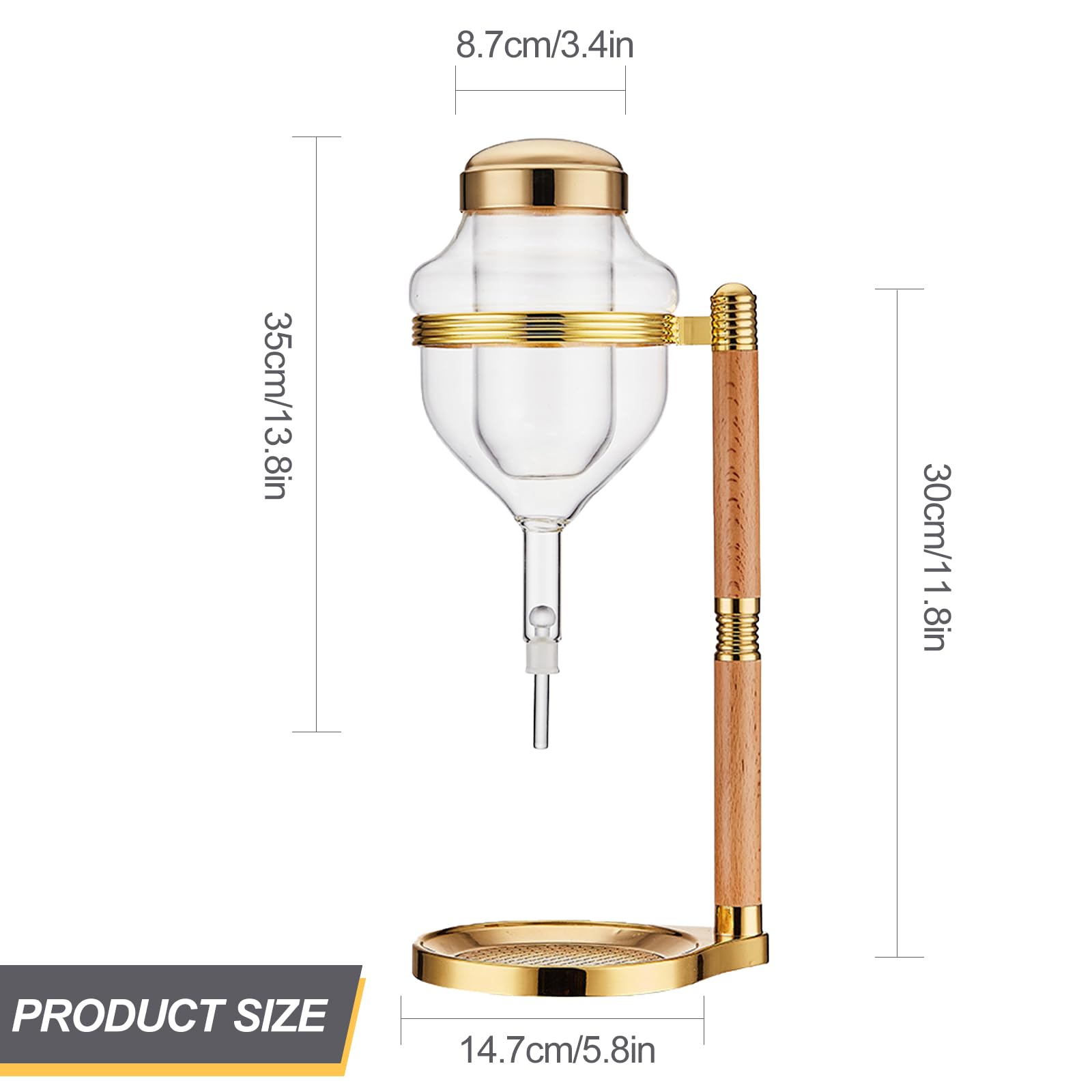Liquor Dispenser Glass Whiskey Dispenser - Ice Cold Sake Server - Sturdy Drink Jug for Parties & Home Use (gold)