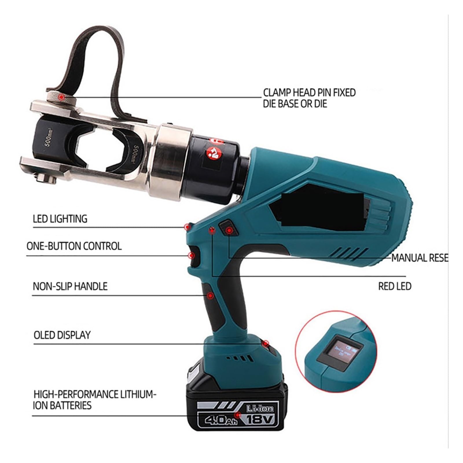 16-630mm² 180KN Akumulatorowe szczypce hydrauliczne, elektryczne hydrauliczne zaciskanie DC18V/4Ah Ładowanie Szczypce do zaciskania ED-630U nadaje się do zastosowań motoryzacyjnych, budowlan
