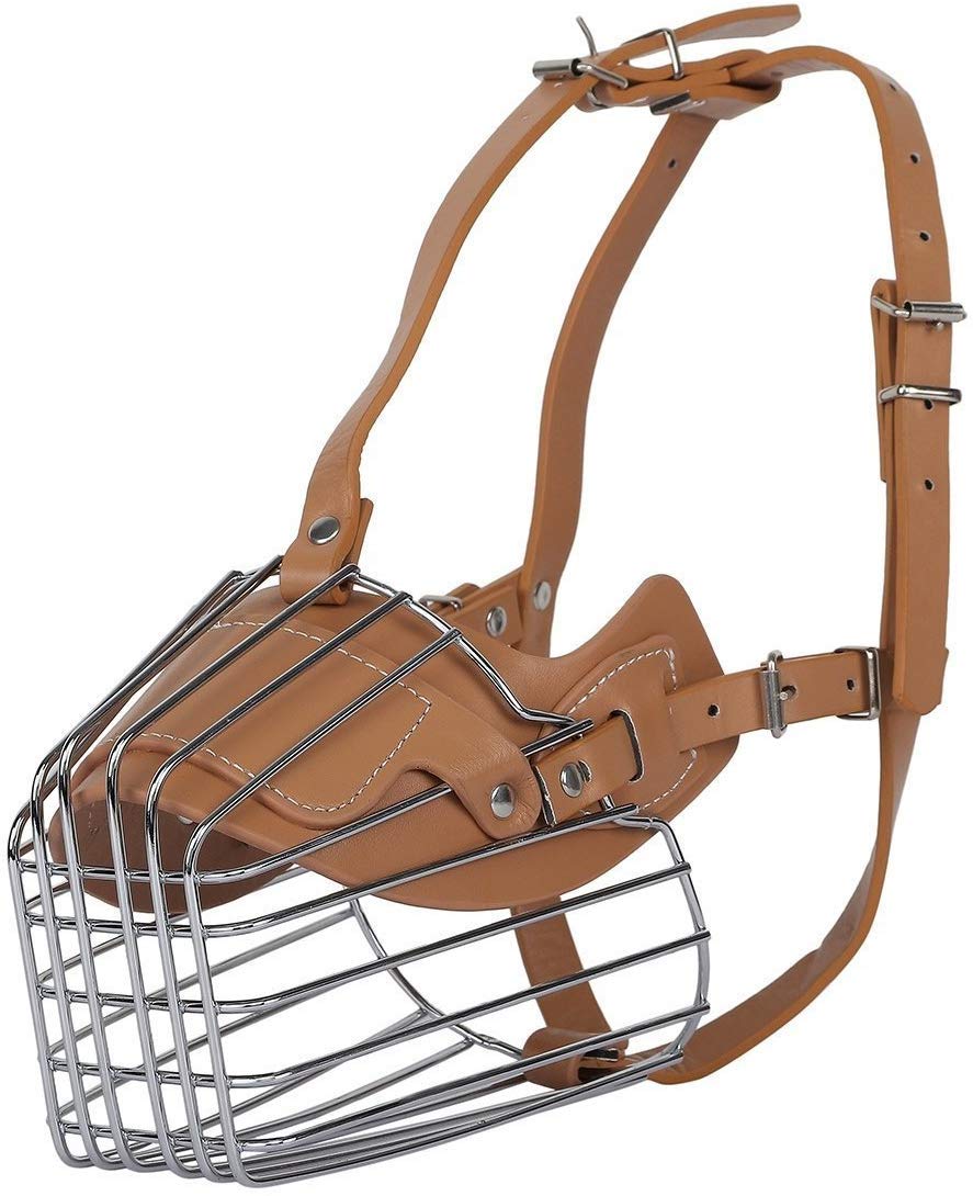 PSK PET MART Steel and PU Dogs Muzzle Basket Design AntiBiting