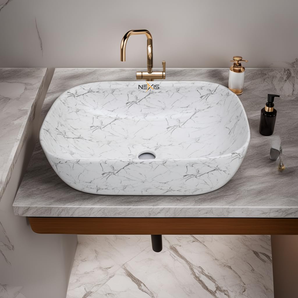 NEXIS Designer Ceramic Wash Basin For Bathroom | Over Counter Bathroom Basin | Counter Top Bathroom Sink | Wash Basin For Restaurant, Hotel (18 x 13 x 5.5 Inch) (B0CCVRHDV8) Amazon Price History, Amazon Price Tracker