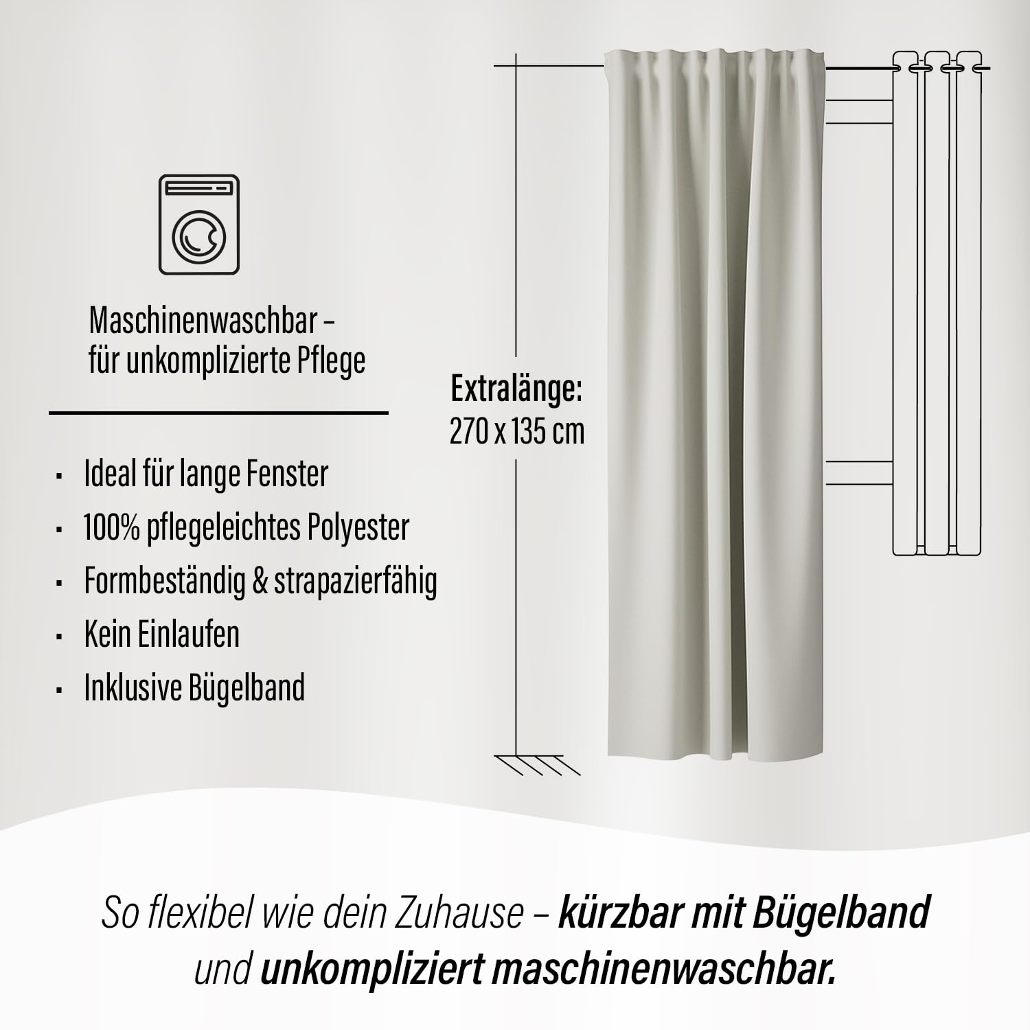Homing Vorhang Nox Weiß | Verdunkelungsvorhang mit Multifunktions-& Bügelband | Thermovorhang Hitzeschutz | Akustikvorhang Schalldämmung | Vorhang Blickdicht | Blackout Curtain | 135x270 cm | 1 STK.