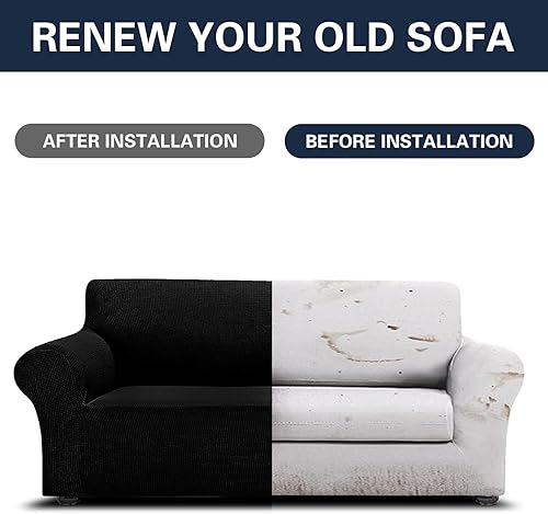 Miniatura 5 de Fundas protectoras para sofá de 4 plazas, elásticas de gran tamaño, con parte inferior elástica de tela jacquard, a cuadros pequeños para mascotas,