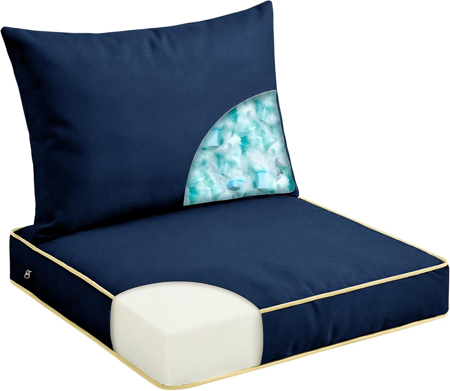 22×24 INCH Patio Furniture Cushion Set with Back Pillow - Outdoor Seat & Back Cushions, Solid Foam Seat + Supportive Pillow, Removable Covers for Deep Seating Chairs, Sofas (BLUE, 22 INCH × 24 INCH)