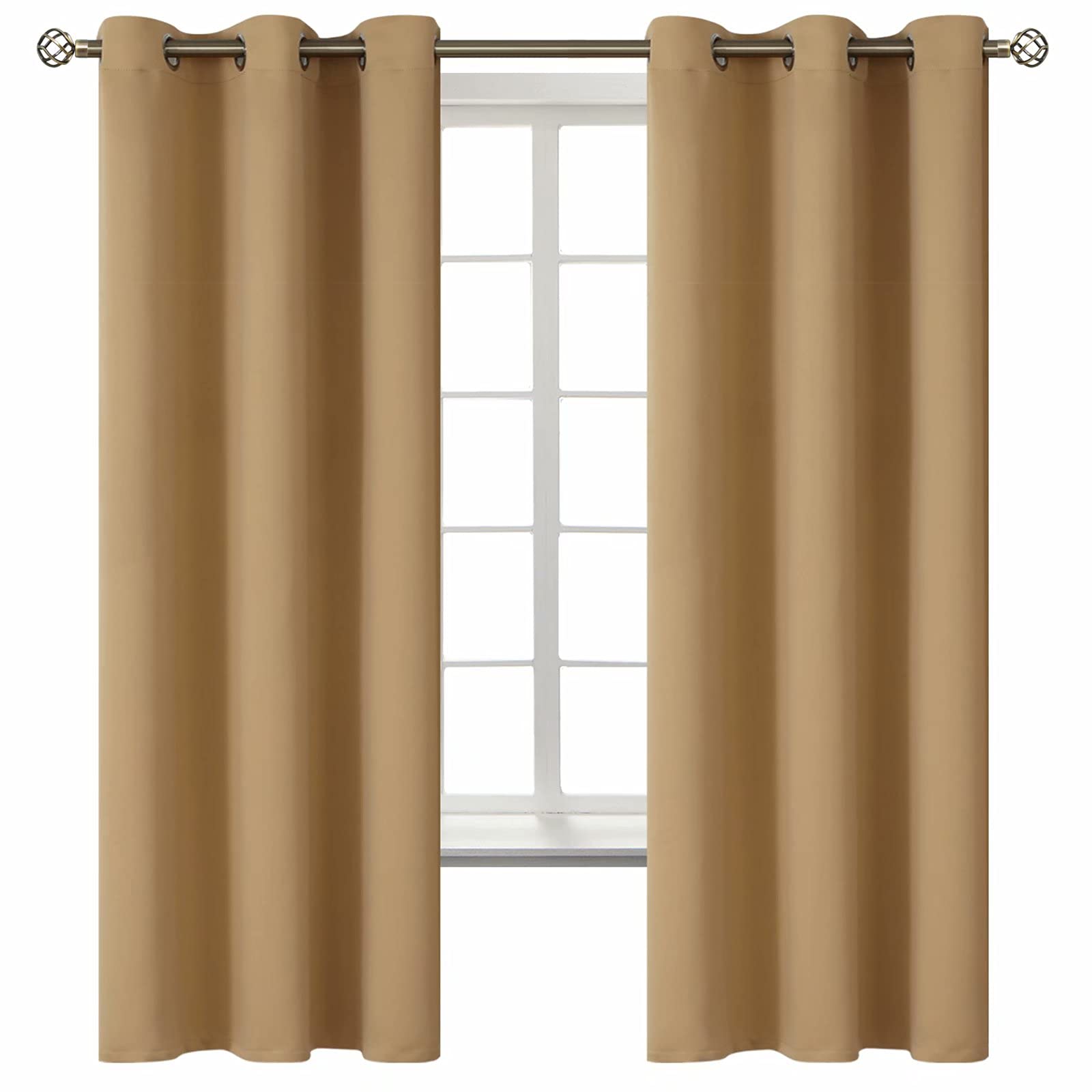 BGment Blackout Curtains for Living Room - Grommet Thermal Insulated Room Darkening Curtains for Bedroom, 2 Panels of 42 x 63 Inch, Khaki