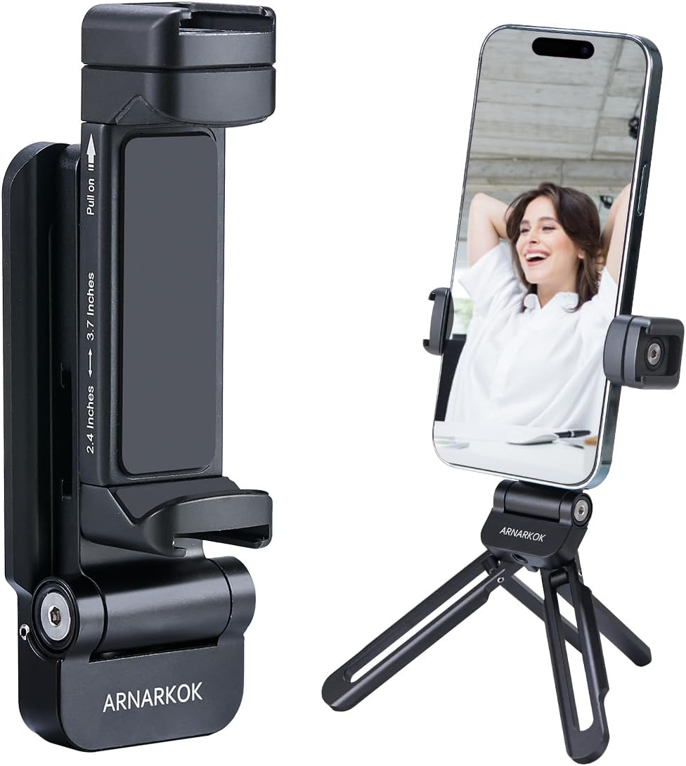 Arnarkok Phone Tripod Mount 2 Cold Shoes & Arca Port, Metal