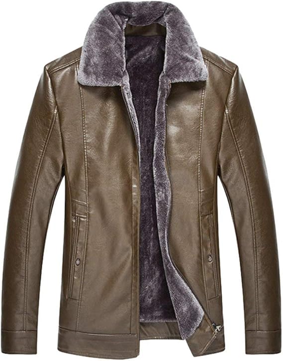 Lederjacke Herren Mit Fellkragen - Wasserdichte Winter Bomberjacke Im Vintage Look